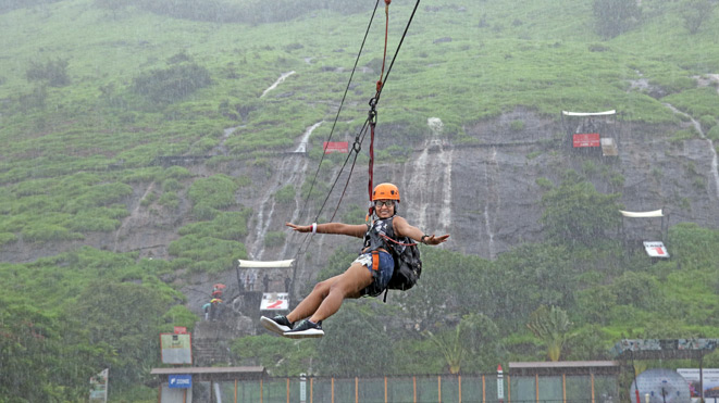 Experience Flying Fox (500 ft) Adventure Sport at Della in Lonavla